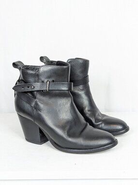 Rag & Bone Dalton Smooth Leather Black Heeled Wrap Ankle Booties Size 38